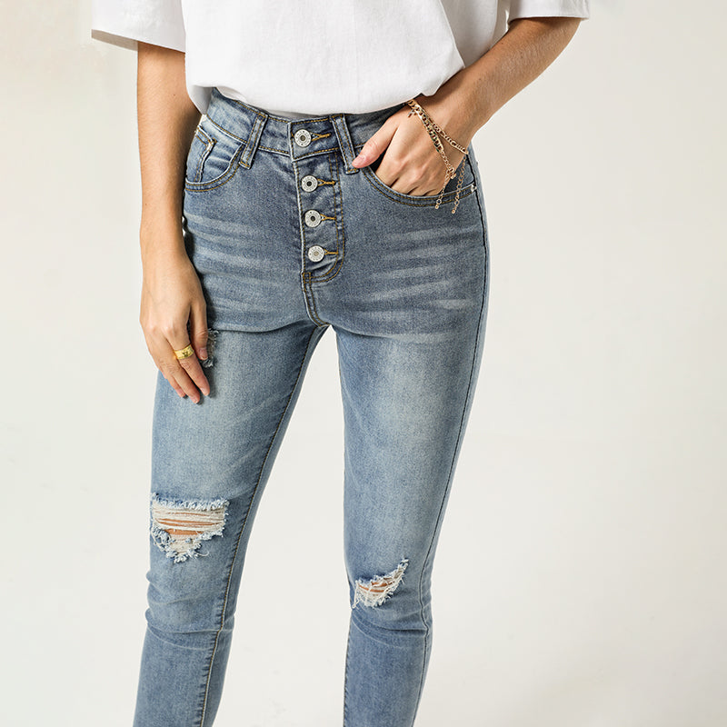 Women's Jeans High Waist Slim Fit Ripped Denim Pants