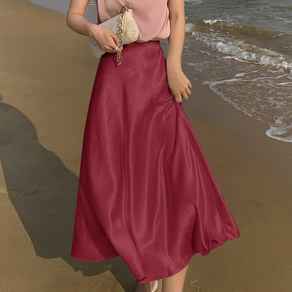 JuliaFashion-Elegant High Waist Silky Satin Skirt