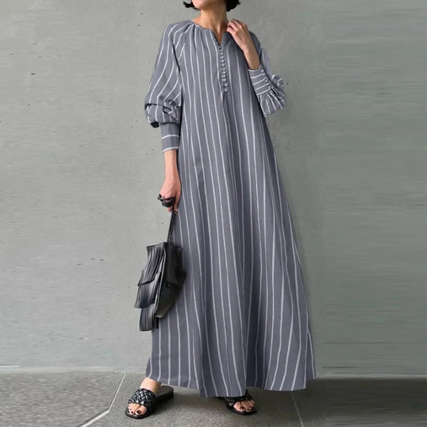 JuliaFashion-Dubai Full-Length V-Neck Kaftan Dress