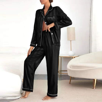 JuliaFashion-Faux Silk Striped Pajamas with Pants And Shirt