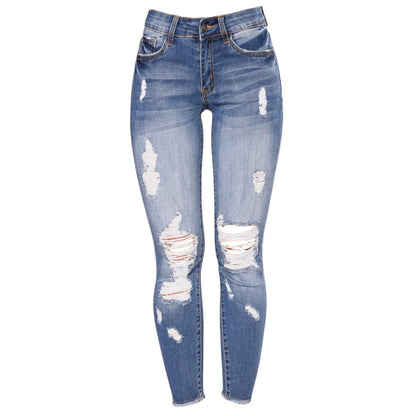 JuliaFashion - 2024 Women's Stretchy Ripped Jeans Butt Lifting Distressed Denim Pants with Pockets Destroyed Pencil Jean