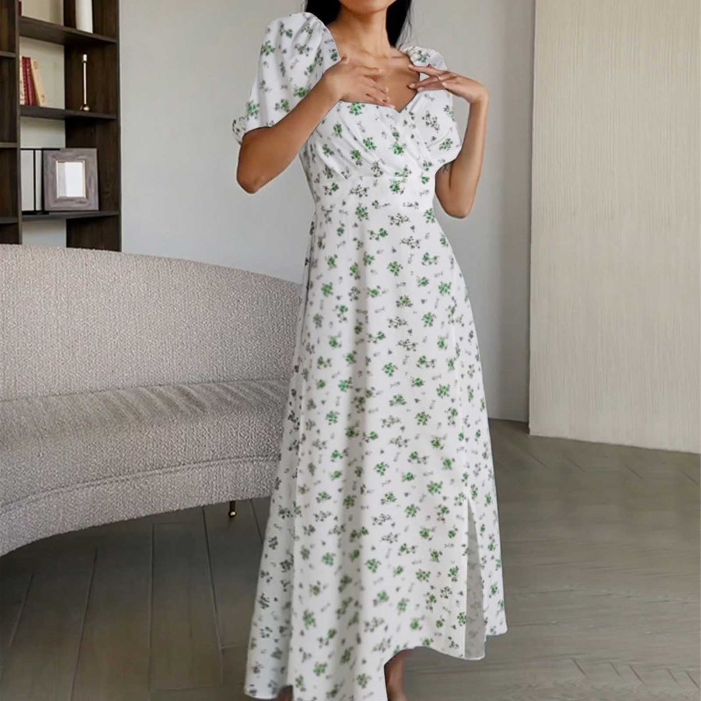 JuliaFashion - 2024 Vintage Floral Print Chiffon Maxi Dress