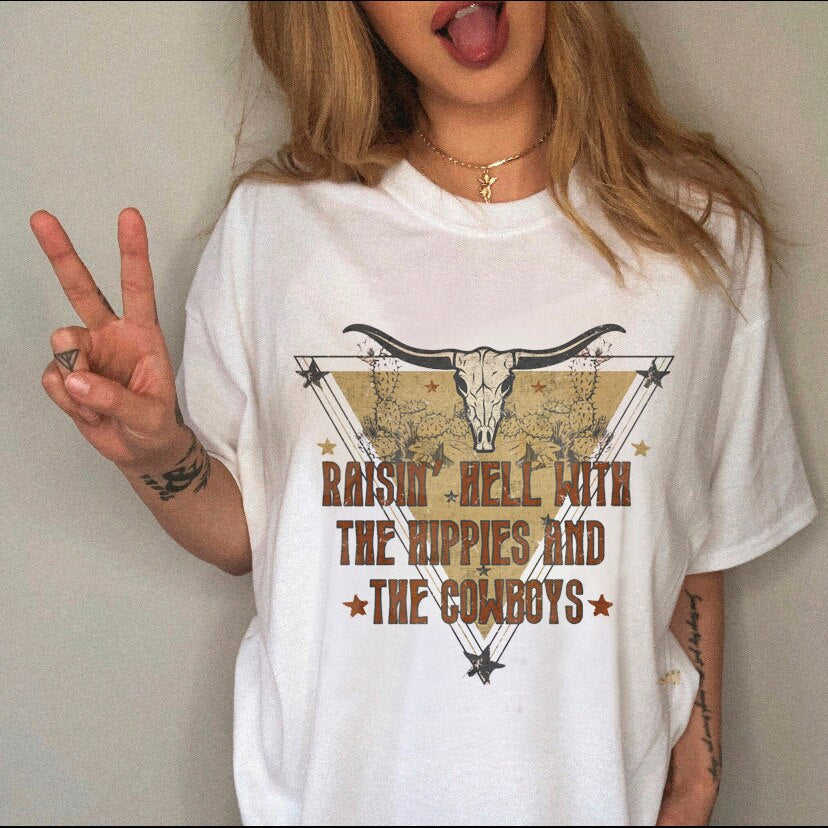 JuliaFashion - 2024 Women's T-shirt Western Cowboy Cartoon Letter Print Funny Cute Short