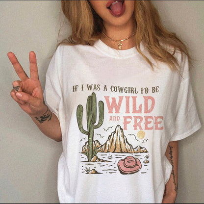 JuliaFashion - 2024 Women's T-shirt Western Cowboy Cartoon Letter Print Funny Cute Short