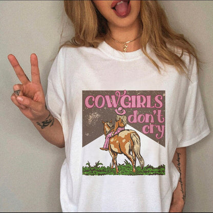 JuliaFashion - 2024 Women's T-shirt Western Cowboy Cartoon Letter Print Funny Cute Short