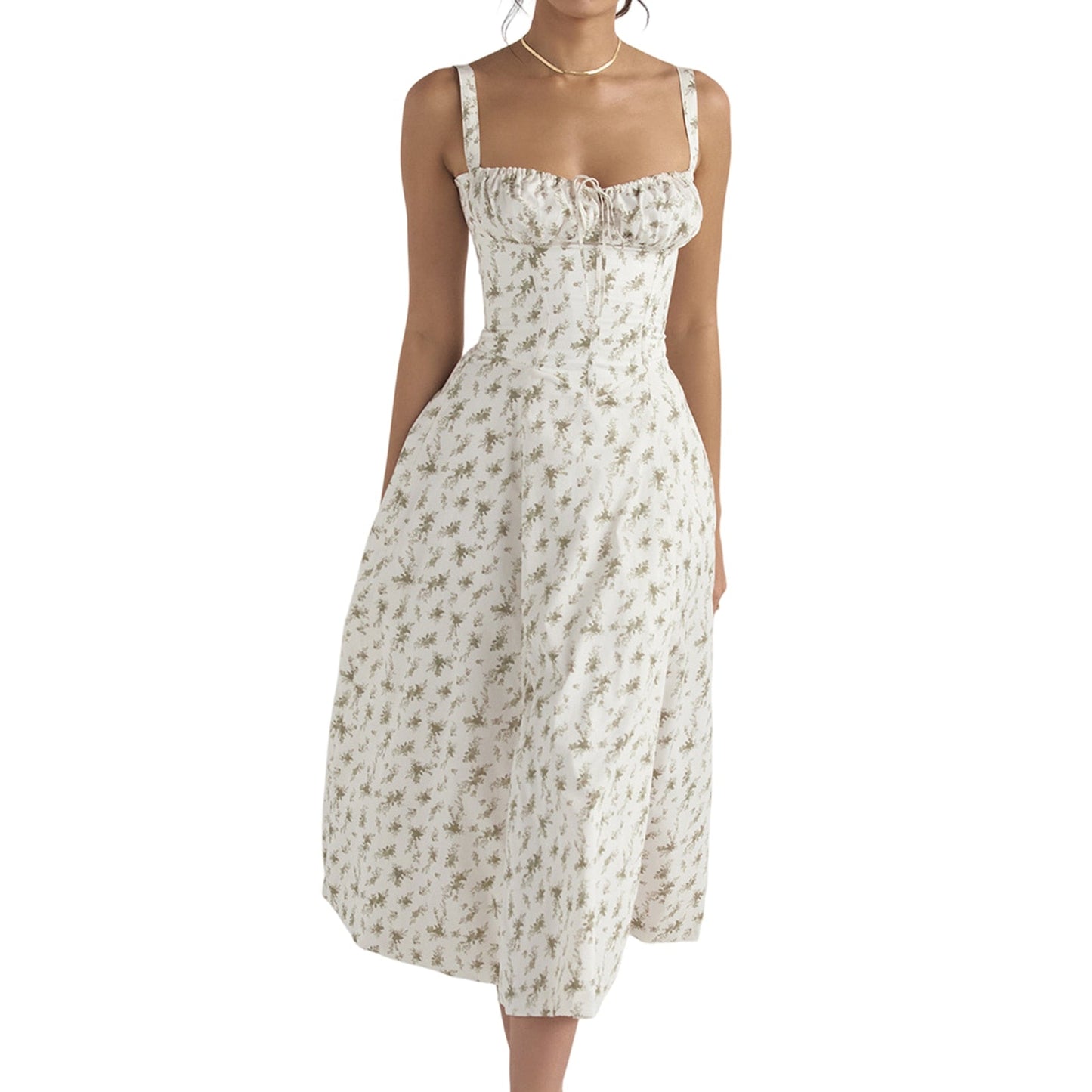 JuliaFashion - 2024 Vintage Floral Print A-line Midi Dress