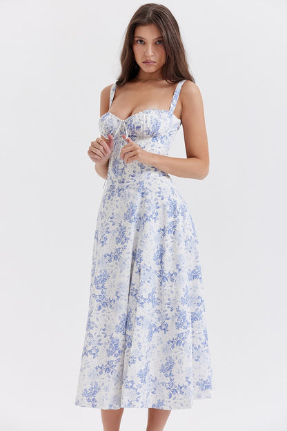 JuliaFashion - 2024 Vintage Floral Print A-line Midi Dress
