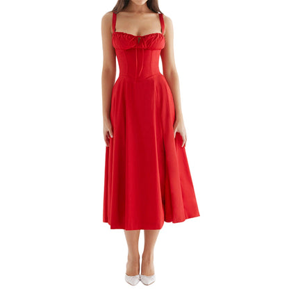JuliaFashion - 2024 Vintage Floral Print A-line Midi Dress