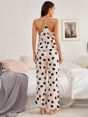 JuliaFashion-Cami Top with Pants Suit Print Pajamas Set