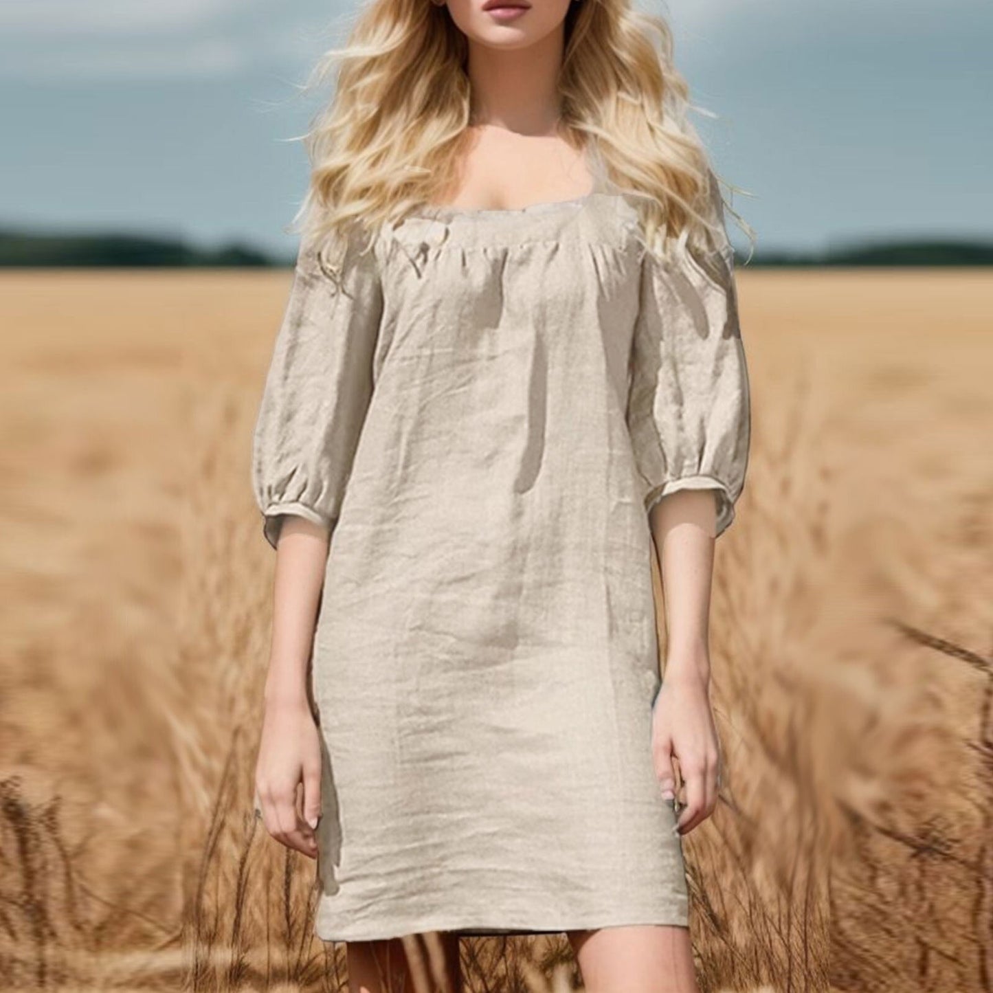 JuliaFashion - 2024 Retro Square Neck Loose Boho Dress