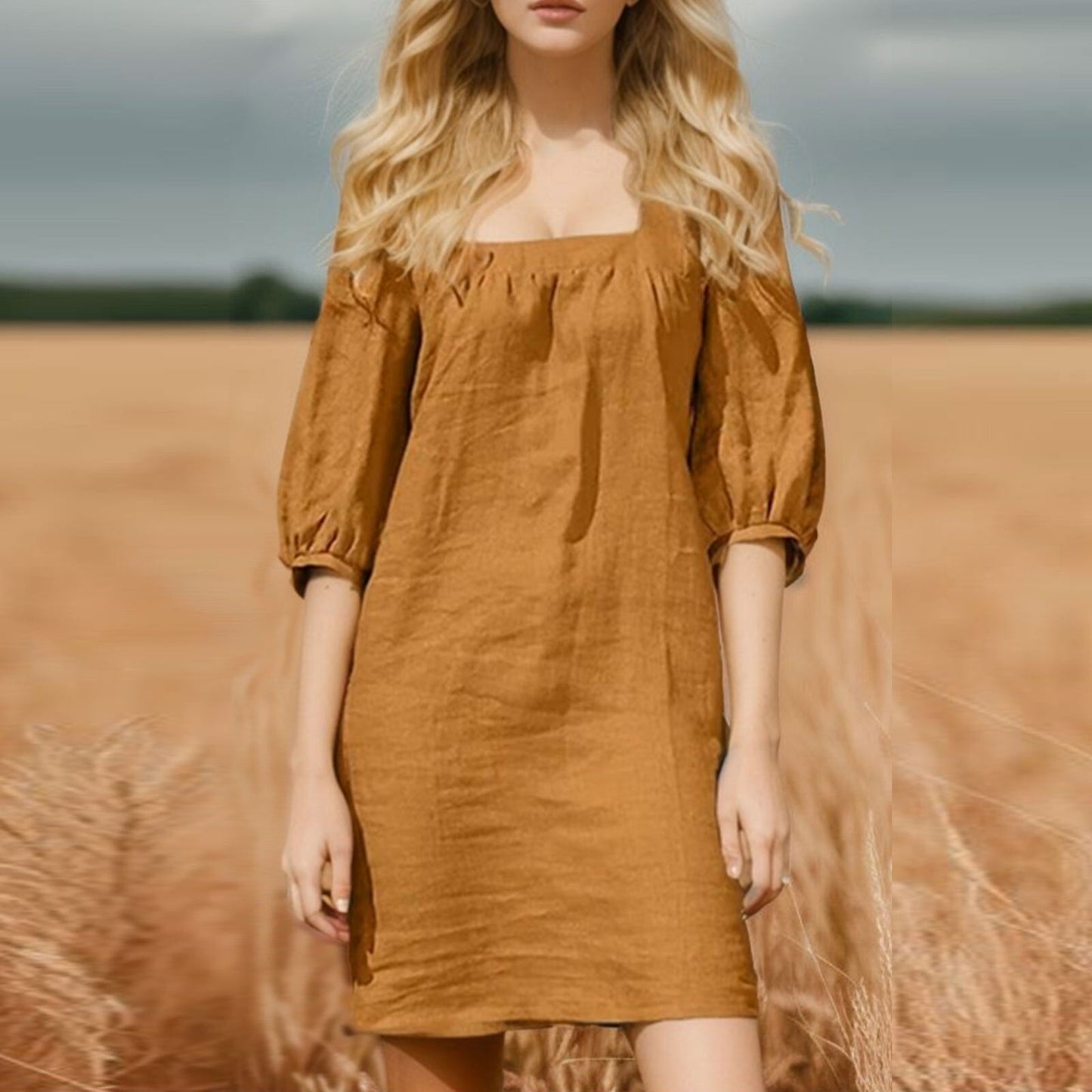 JuliaFashion - 2024 Retro Square Neck Loose Boho Dress