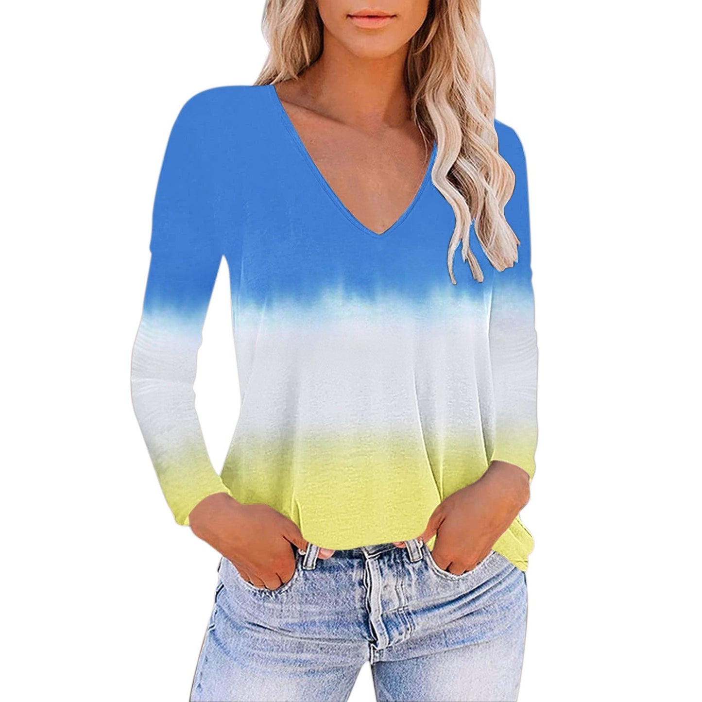 JuliaFashion - 2024 Womens T-Shirt Fashion Casual Long Sleeve V Neck Tee Shirt