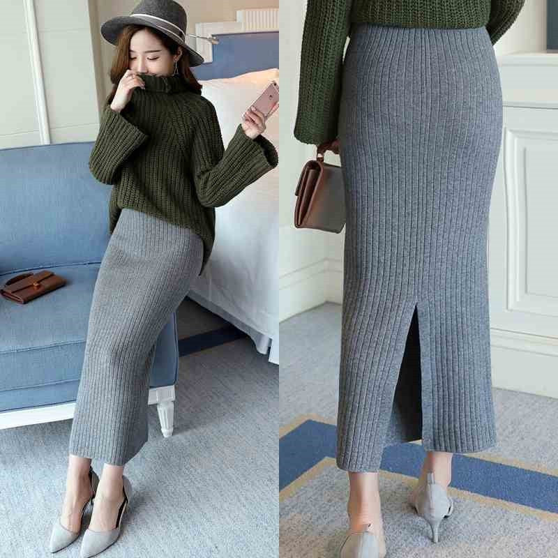 JuliaFashion-Elegant Office Woolen Pencil Skirt