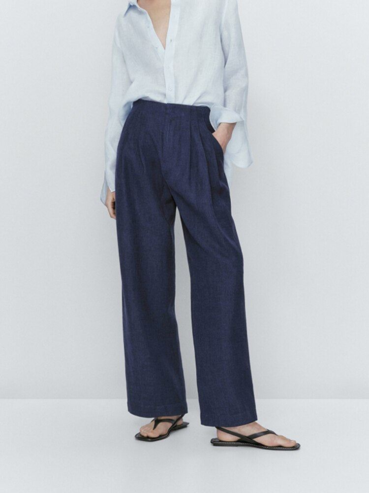 JuliaFashion-Comfortable Linen Pleated Commuting Pants