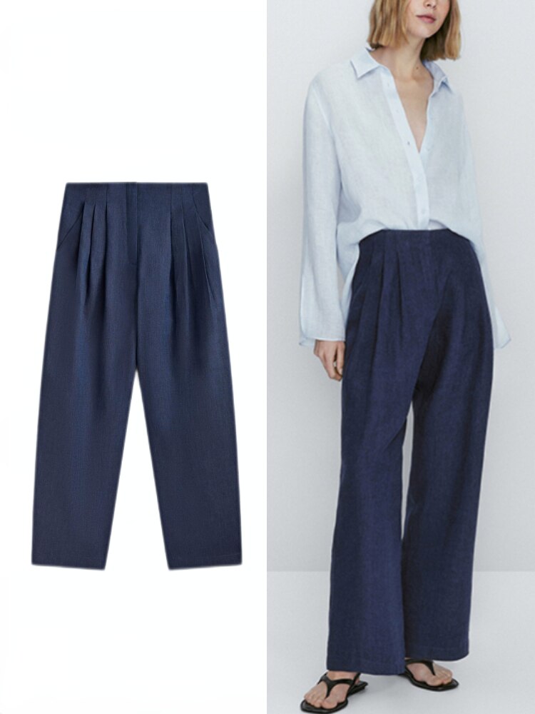 JuliaFashion-Comfortable Linen Pleated Commuting Pants