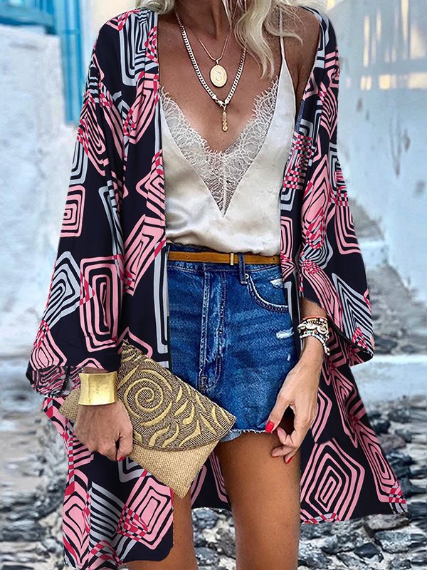 JuliaFashion - 2024 Women Cardigan Open Front Bohemian Floral Printed Blouse