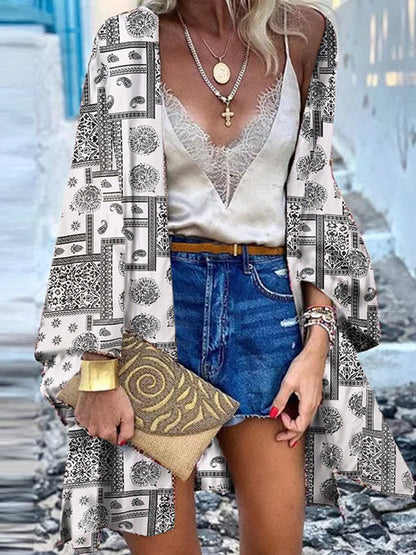 JuliaFashion - 2024 Women Cardigan Open Front Bohemian Floral Printed Blouse