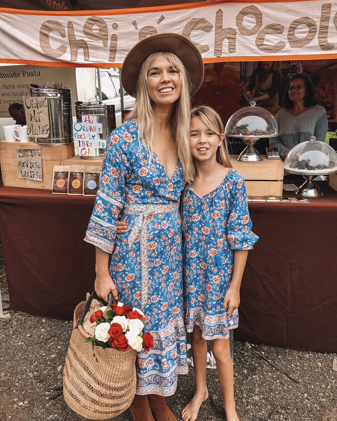 JuliaFashion-Blue Floral Three Quarter Sleeve Bohemian Dress