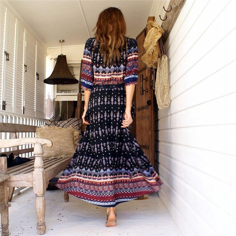 JuliaFashion-Bohemian Ethnic Patterns Sexy Maxi Dress