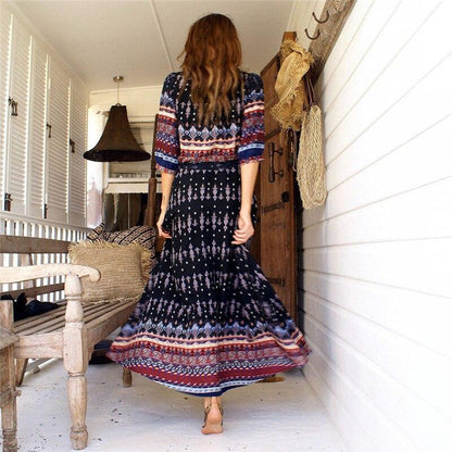 JuliaFashion-Bohemian Ethnic Patterns Sexy Maxi Dress