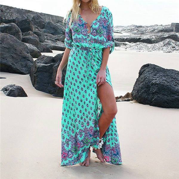 JuliaFashion-Bohemian Ethnic Patterns Sexy Maxi Dress