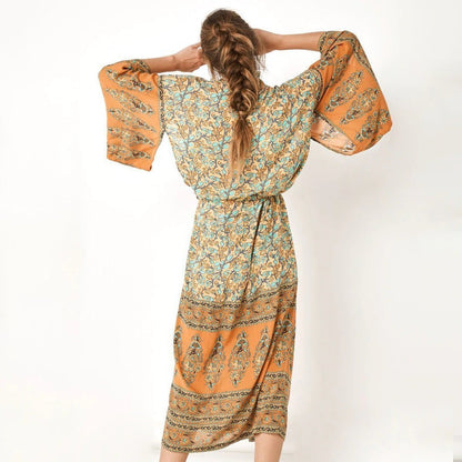 JuliaFashion-Bohemian Floral Kimono Dress