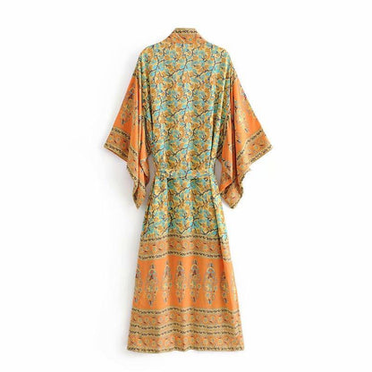 JuliaFashion-Bohemian Floral Kimono Dress