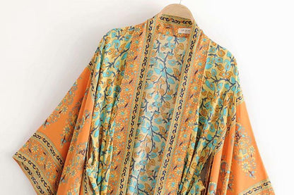 JuliaFashion-Bohemian Floral Kimono Dress