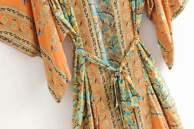 JuliaFashion-Bohemian Floral Kimono Dress