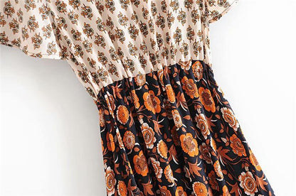 JuliaFashion-Boho Chic Floral Print Bat Sleeve Maxi Dress