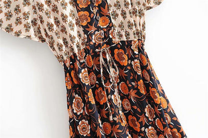 JuliaFashion-Boho Chic Floral Print Bat Sleeve Maxi Dress