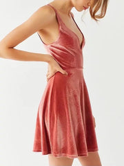 JuliaFashion-New Thing Sweetheart Neck Pleated Velvet Dress