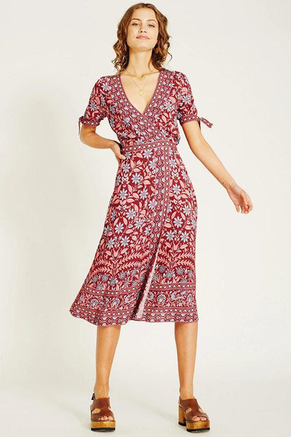 JuliaFashion-Deep V Neck Wrap Gypsy Boho Dress