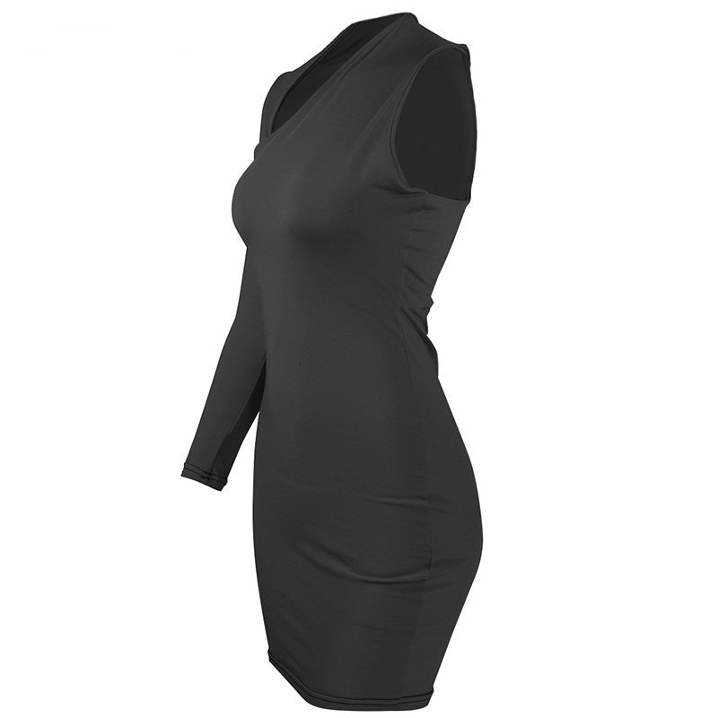 JuliaFashion-Cut Out Long Sleeve Mini Elastic Black Casual Club Dress