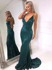 JuliaFashion - Sequined Evening Backless Deep V-Neck Wedding Dress
