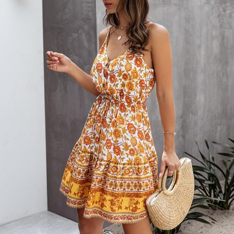 JuliaFashion-Elegant Button Bohemian Summer Dress