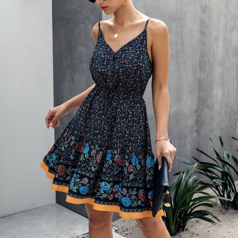 JuliaFashion-Elegant Button Bohemian Summer Dress