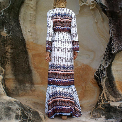 JuliaFashion-Ethnic Print Maxi Wrap Dress