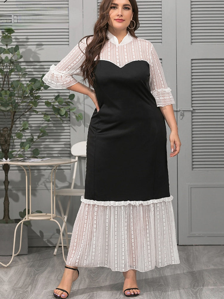 JuliaFashion-Lace Patchwork Elegant Chubby Women's Dresses