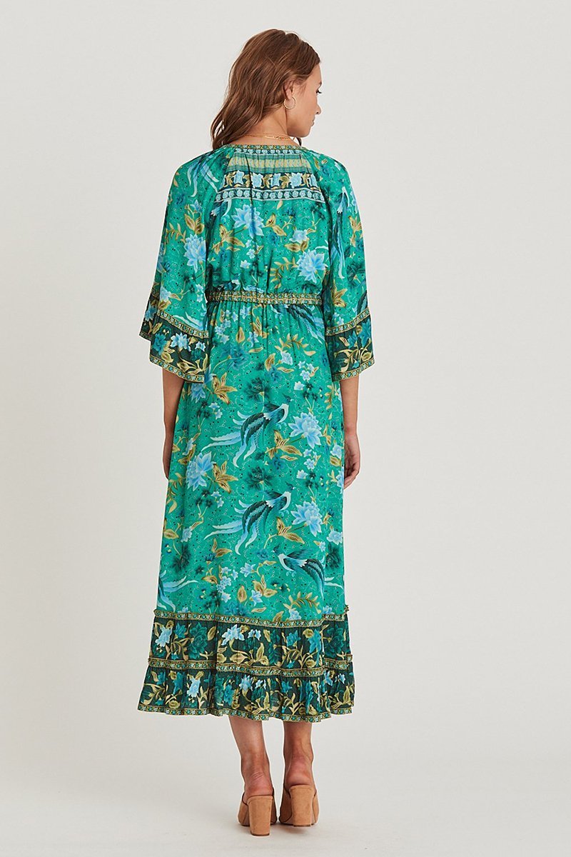 JuliaFashion-Flare Sleeve Bohemian Maxi Dress