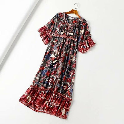 JuliaFashion-Flare Sleeve Bohemian Maxi Dress