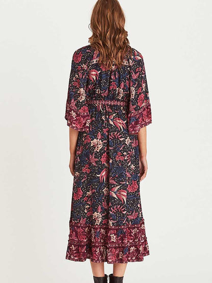 JuliaFashion-Flare Sleeve Bohemian Maxi Dress