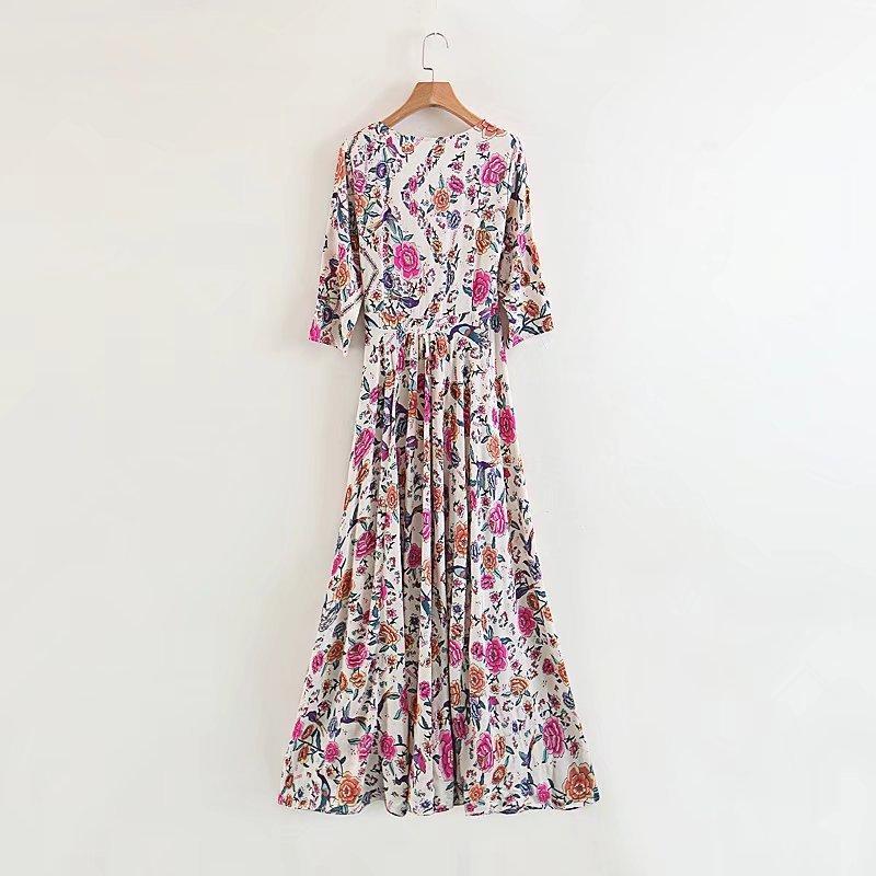 JuliaFashion-Floral Print Cotton Wrap Dress