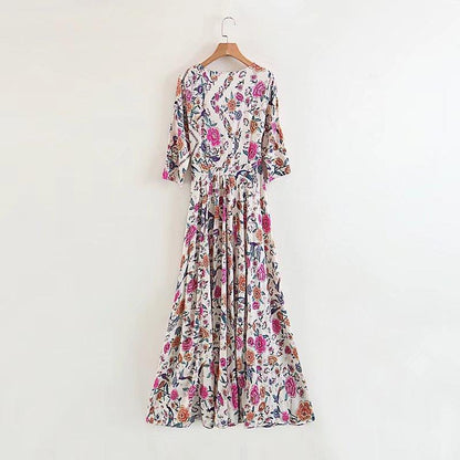 JuliaFashion-Floral Print Cotton Wrap Dress