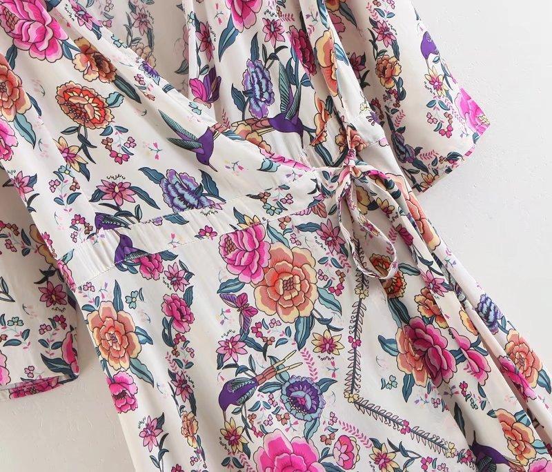 JuliaFashion-Floral Print Cotton Wrap Dress