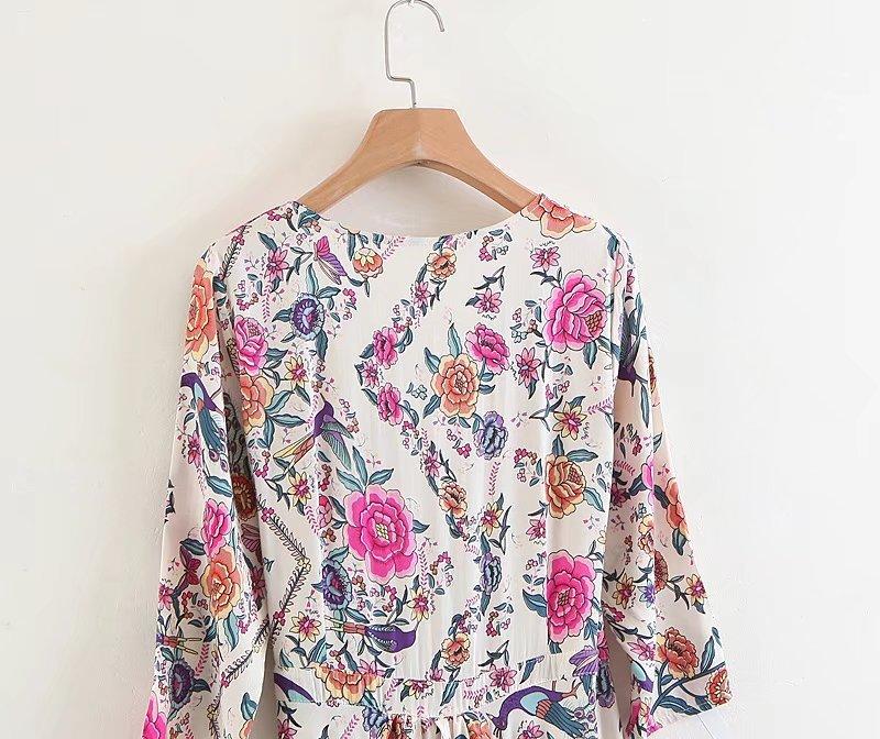JuliaFashion-Floral Print Cotton Wrap Dress