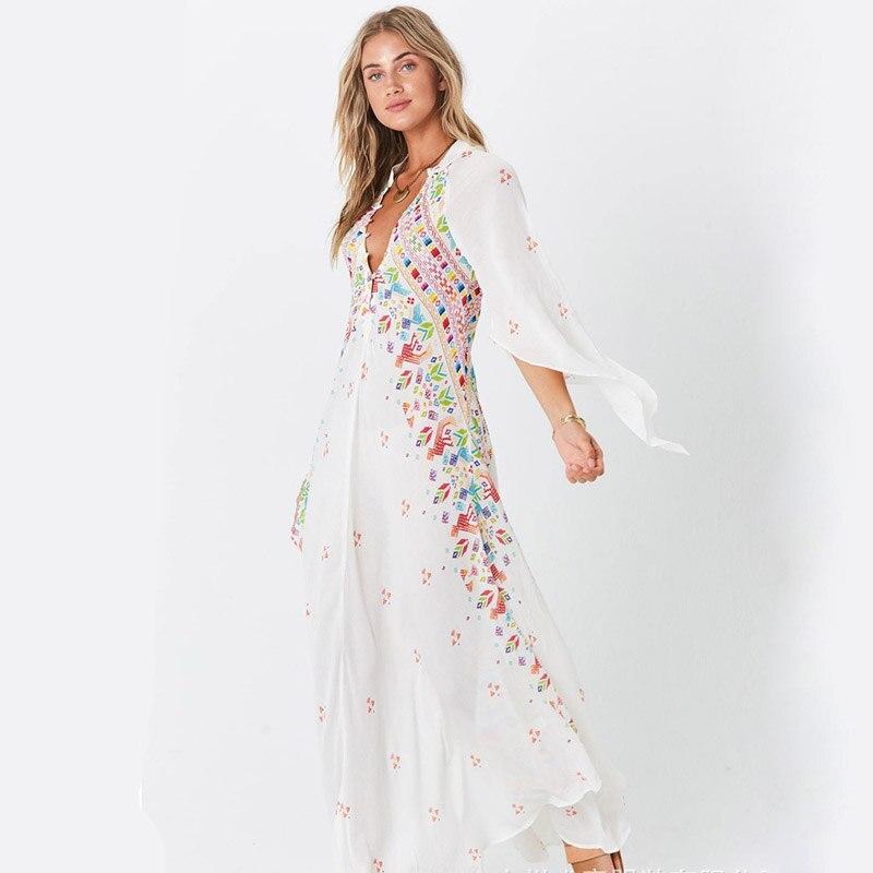 JuliaFashion-Floral Vibes V-Neck Irregular Maxi Dress