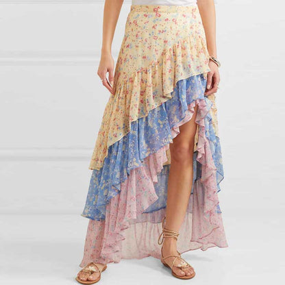 JuliaFashion-Gypsy Inspired Asymmetric Ruffled Skirt-Top Set