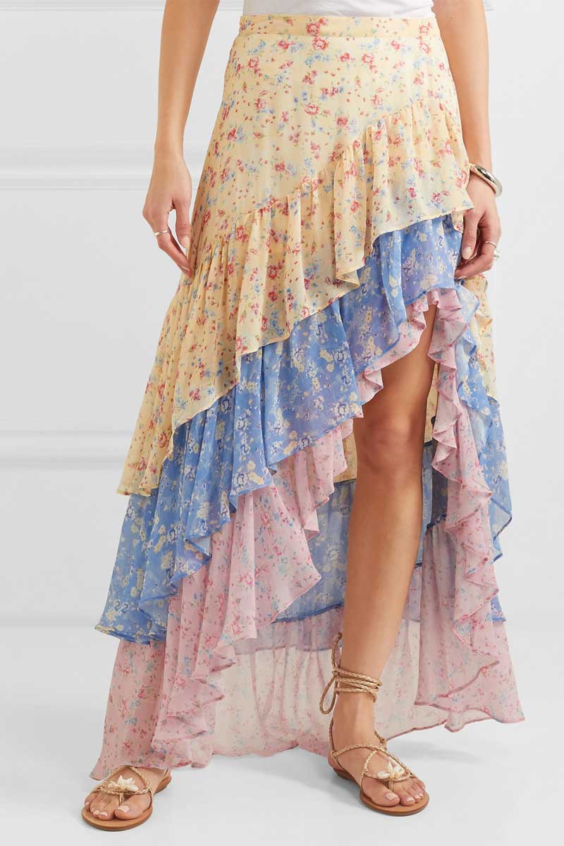 JuliaFashion-Gypsy Inspired Asymmetric Ruffled Skirt-Top Set