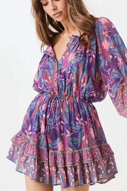 JuliaFashion-Gypsy Soul Purple Long Sleeve Mini Dress